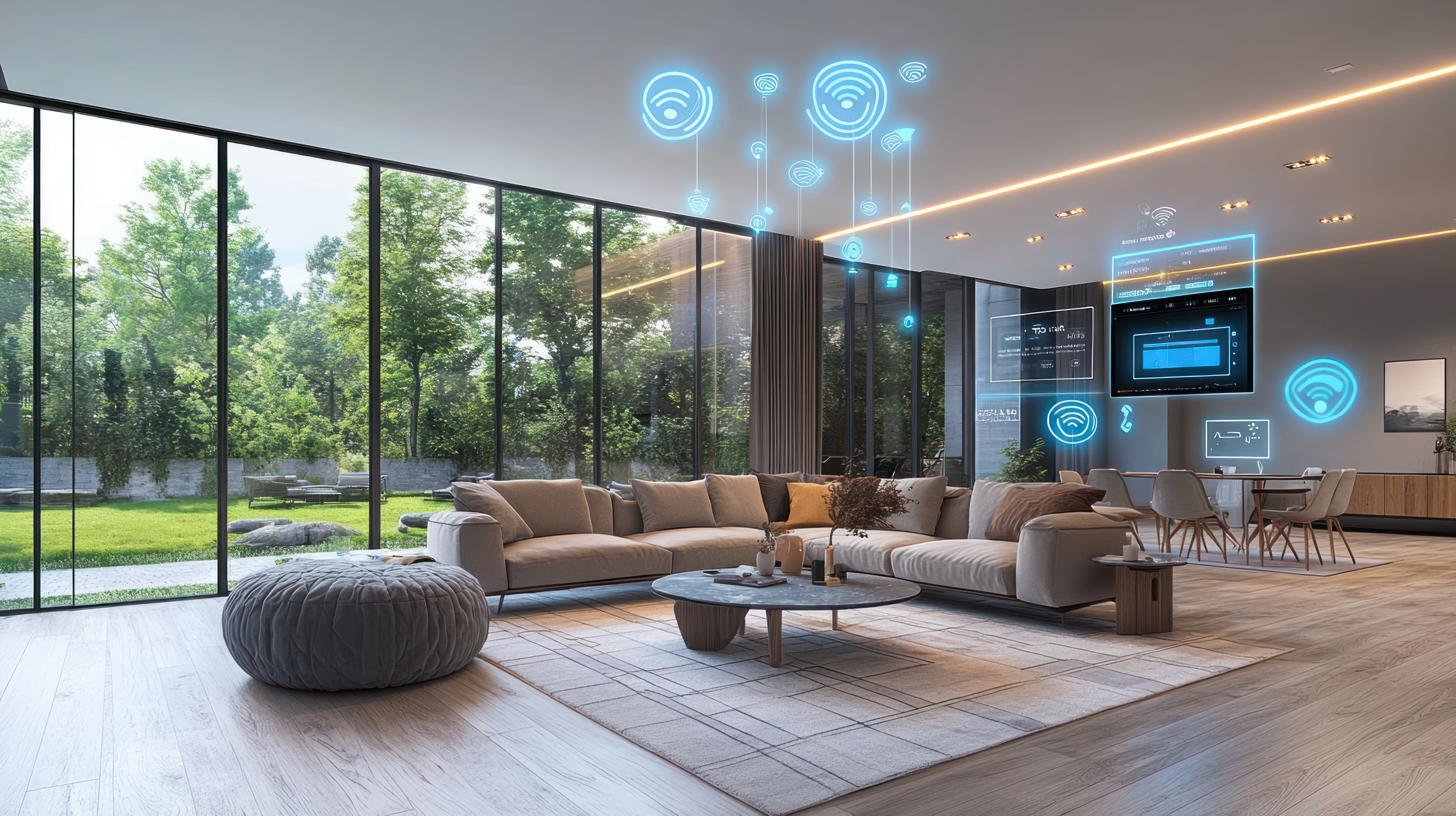 Salon contemporain avec intégration smart home